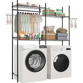 Koupelnový nábytek Nad Pralkę Wc Regał 161x34x196,5CM 4 Poziomy Podwójny Rząd Czarny Korozję