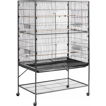 Klec pro ptáky 93x58x151 cm s bidýlky, krmítkem a plastovými miskami