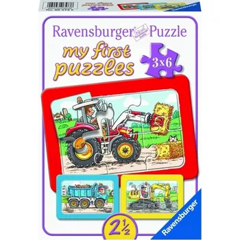 Puzzle Ravensburger Puzzle 18 dílků 3x6 Traktor, bagr a nákladní Puzzle