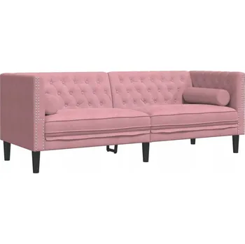 Pohovka Třímístná pohovka Chesterfield, samet růžová, 194x74,5x70,5 cm