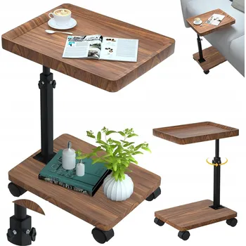 Konferenční stolek ČTVERCOVÝ ODkládací STOLEK S NASTAVITELNOU VÝŠKOU OŘECH K POSTELI