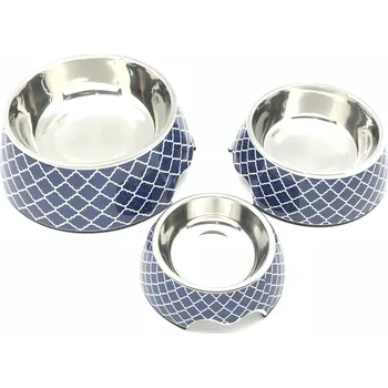 Miska pro psa Miska Huhubamboo melaminová vzorovaná modrá, velikost L