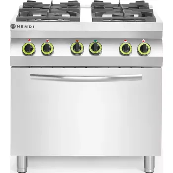 konvektomat Plynový sporák se 4 hořáky a konvektomatem GN 1/1, HENDI, Kitchen Line, 230V/3000W, 19kW, 800x722x(H)900mm | 225882