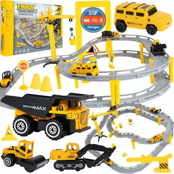 autíčko AUTODRÁHA STAVBA STAVENIŠTĚ STAVEBNICE AUTA 4 VOZIDLA JEŘÁB dráha 332cm