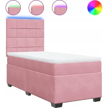 Postel Kontinentální postel růžová 200 x 90 x 140,5/150,5 cm s LED osvětlením a topperem