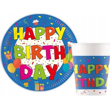 Party nádobí BAREVNÁ SADA NAROZENINOVÉ PÁRTY: TALÍŘKY A KELÍMKY