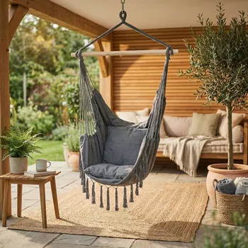 Zahradní lehátko Zahradní závěsné brazilské křeslo se 2 polštáři Tadar tmavě šedé