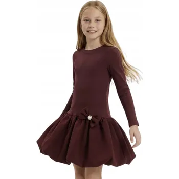 Dámské šaty Šaty bombka žebrované vínové pro dívku Aria s dlouhým rukávem velikost 134