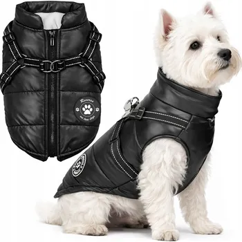 Obleček pro psa TEPLÁ ZIMNÍ VESTA PRO PSA S POSTROJEM 2v1 - ČERNÁ - VELIKOST M