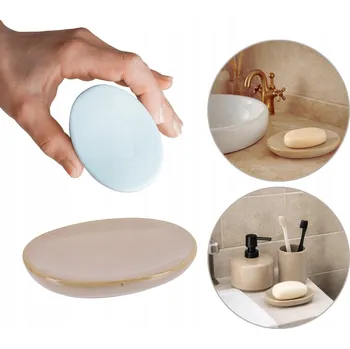 VOLNĚ STOJÍCÍ KAMENINOVÁ BÉŽOVÁ OVÁLNÁ MÝDLENKA NA MÝDLO DO KOUPELNY