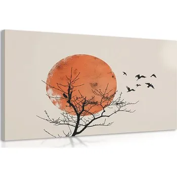 Obraz Dovido Obraz japandi měsíc s hejnem ptáků