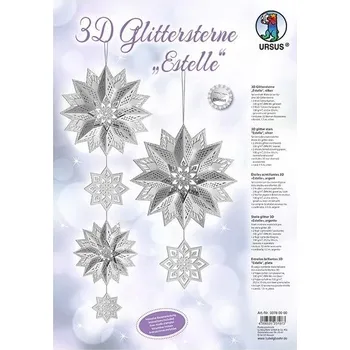 Vánoční dekorace Ursus 33780000 - Třpytivá hvězda 3D Estelle, stříbrná, materiál na 3 hvězdy v různých velikostech,