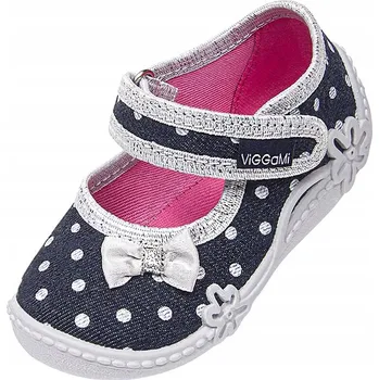 Dívčí bačkory Dívčí papuče s puntíky a 3D mašličkou džínové, Vi-Gga-Mi, velikost 22