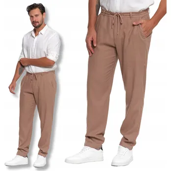 Pánské kalhoty Pánské lněné kalhoty Moraj béžové L rovný střih s kapsami