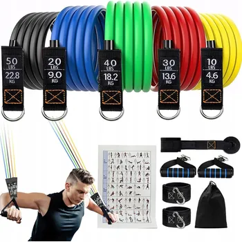 Sada 5 Odporových Gum na Cvičení Fitness Tréninkové Gumy s Úchyty