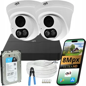 Bezpečnostní kamera IP PoE monitorovací sada DVS 2x Kopulovitá kamera 8Mpx 4K Disk 1TB Audio 1TB