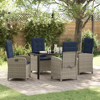 Zahradní jídelní souprava s polštářem 5 pcs Šedá polyratan Šedá3380353