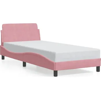 Postel Rám postele s opěrkou hlavy, růžový, 218 x 85 x 74,5 cm, samet