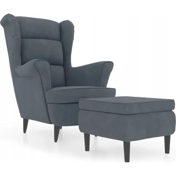 Křeslo Křeslo s podnožkou, sametové, tmavě šedé, 78 x 90 x 96,5 cm