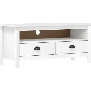 Televizní stolek Bílá TV skříňka z masivního borovicového dřeva 110 x 40 x 47 cm Hill