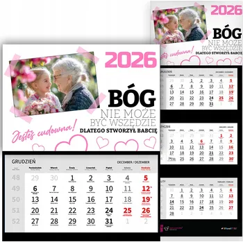 Kalendář TROJDÍLNÝ KALENDÁŘ NA ROK 2026 DÁREK PRO BABIČKU KE DNI BABIČKY S VAŠÍ FOTKOU