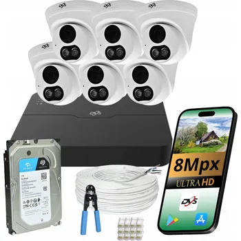 Bezpečnostní kamera 4K KUPOLOVÉ KAMERY SADA 6 KS 8MPX DVS POE DISK 1TB ZÁZNAMOVÉ ZAŘÍZENÍ AUDIO