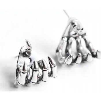 Náušnice Pánské náušnice s kostrou v podobě ruky a kosti v hip hopovém stylu, stříbro S925, retro stříbro