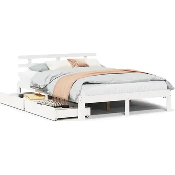 Postel Rám postele s čelem a zásuvkami, bílá, 205,5 x 123,5 x 69,5 cm