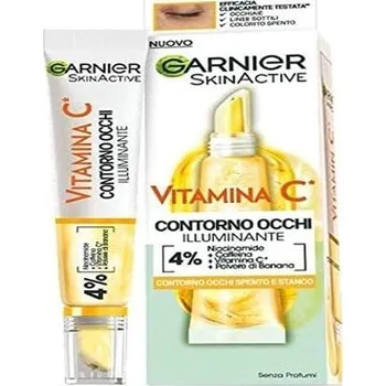 Kosmetika Garnier Vitamin C Eye Contour Serum, obohacené o vitamín C, niacinamid, kofein a banánový prášek,