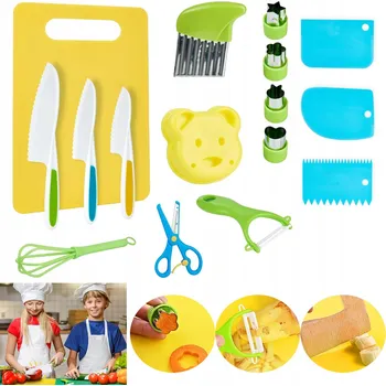 Kuchyňský nůž BEZPEČNÁ SADA KUCHYŇSKÝCH NOŽŮ A PŘÍSLUŠENSTVÍ PRO DĚTI, 17 KUSŮ