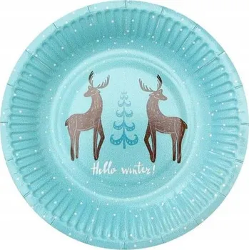 Talíř PAPÍROVÉ TALÍŘKY VÁNOČNÍ HELLO WINTER MODRÉ 18 CM 6 KS