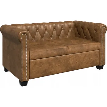Pohovka Dvoumístná pohovka Chesterfield, hnědá, 145,5 x 76 x 70 cm, umělá kůže