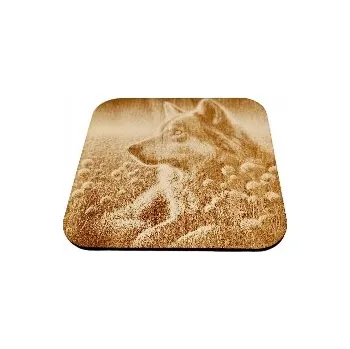 Obraz Gravírovaná dřevěná podložka Vlk, 9,8 cm, tloušťka 3 mm, překližka