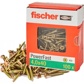 Vrták VRUTY DO DESEK, DŘEVOTŘÍSKY, DŘEVA PZ2 4x40 mm FISCHER 100 KUSŮ