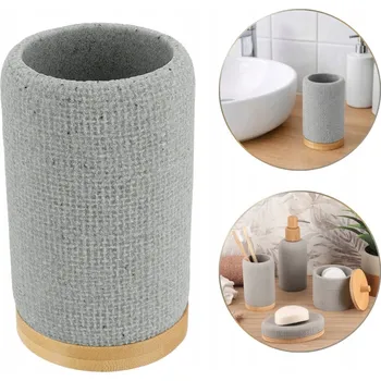 Držák na kartáček KELÍMEK DO KOUPELNY 290 ML EFEKT SÍŤOVINY BAMBUSOVÝ NA KARTÁČKY A PASTU ŠEDÝ