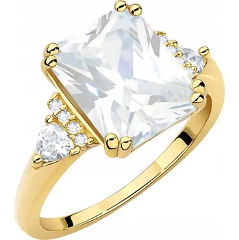 Prsten Pozlacený STŘÍBRNÝ PRSTÝNEK pro ženy, 925, velký bílý Zirkon vel. 9