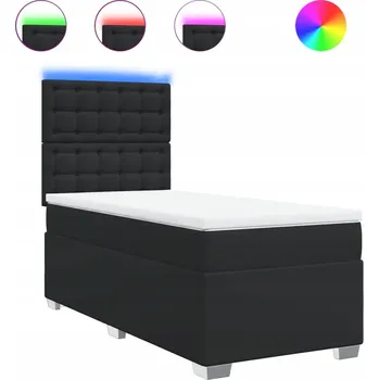 Postel Kontinentální postel černá 190 x 90 x 140,5/150,5 cm s LED osvětlením a topperem