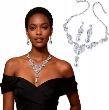 Náhrdelník Sada stříbrných náušnic Kolia s kamínky a náhrdelník