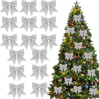 Vánoční dekorace Shengruili vánoční mašle stříbrná 15 ks