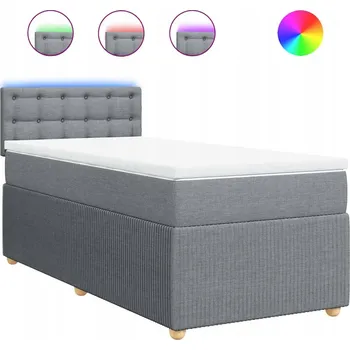 Postel Kontinentální postel s LED, světle šedá, 200 x 90 x 100,5 cm, matrace 90 x 20