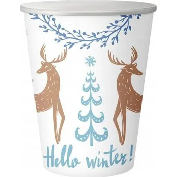 Party nádobí Papírové kelímky Godan Hello Winter 250 ml bílé 6 kusů