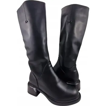 Dámské kozačky Klasické dámské kozačky S.Barski na plochém podpatku CR42-110 černé