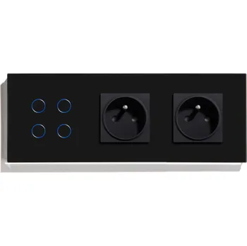 vypínač ČTYŘNÁSOBNÝ DOTYKOVÝ SPÍNAČ 4K SE DVĚMA ZÁSUVKAMI, SKLENĚNÝ SPÍNAČ