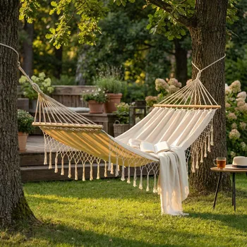 Zahradní lehátko Zahradní houpací síť boho s třásněmi TADAR 200 x 100 cm