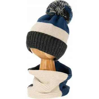 Čepice CHLAPECKÁ souprava pro děti 3-5 let: ČEPICE s bambulí a dvouvrstvý NÁKRČNÍK s proužky