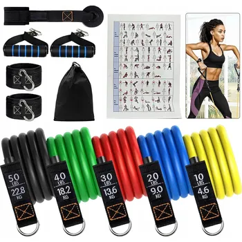 SADA 5 POSILOVACÍCH GUM ODPOROVÝCH PRO CVIČENÍ FITNESS BANDS EXPANDER S DRŽADLEM