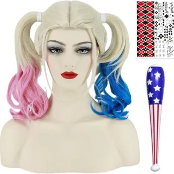Paruka Paruka pro dámy Harley Quinn s tetovací čepicí paruky dlouhé paruky pro ženy maškarní karnevalový
