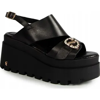 Dámské sandále CARINII B9988 ČERNÉ SANDÁLY NA KLÍNKU 38