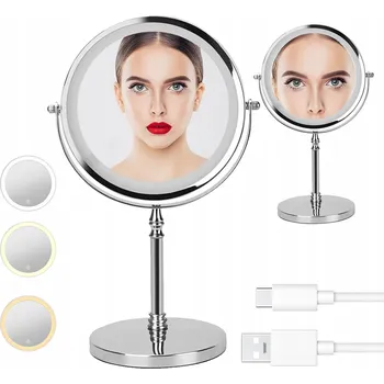 Zrcadlo ZRCADLO NA LÍČENÍ S OSVĚTLENÍM 3 BARVY SVĚTLA OBOUSTRANNÉ OTOČNÉ 360°