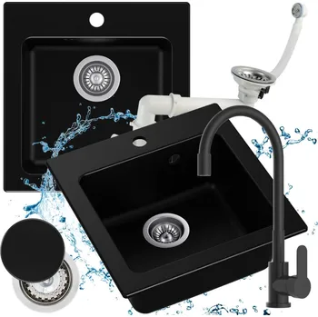 Granitový dřez Jednokomorový granitový dřez Moderno Sole, černý